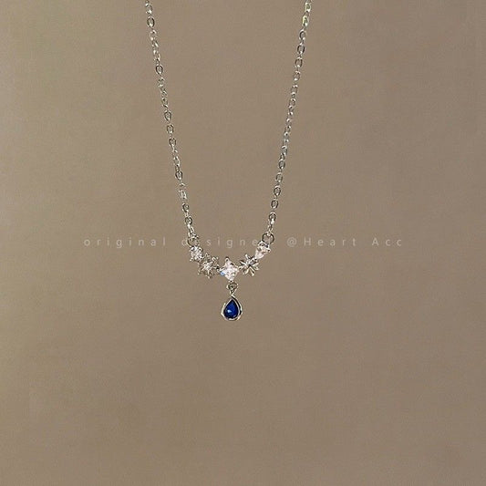 Blue Zircon Water Drops Necklace For Women